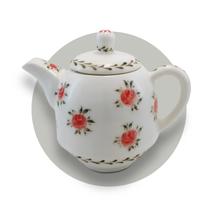 قوری سرامیک طرح گل‌های آبرنگی قرمز D16A